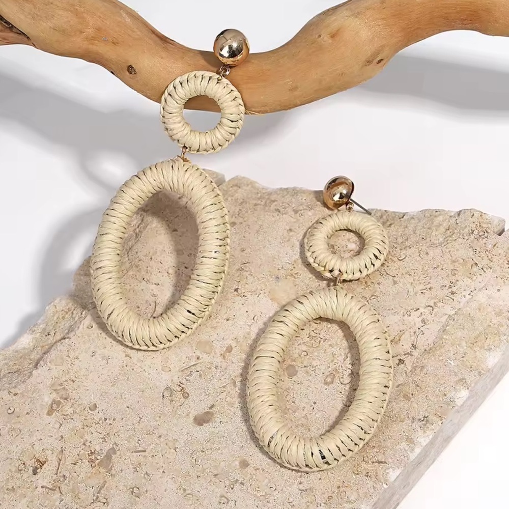 Summer Trendy Bohemian Rattan Oval Earrings
